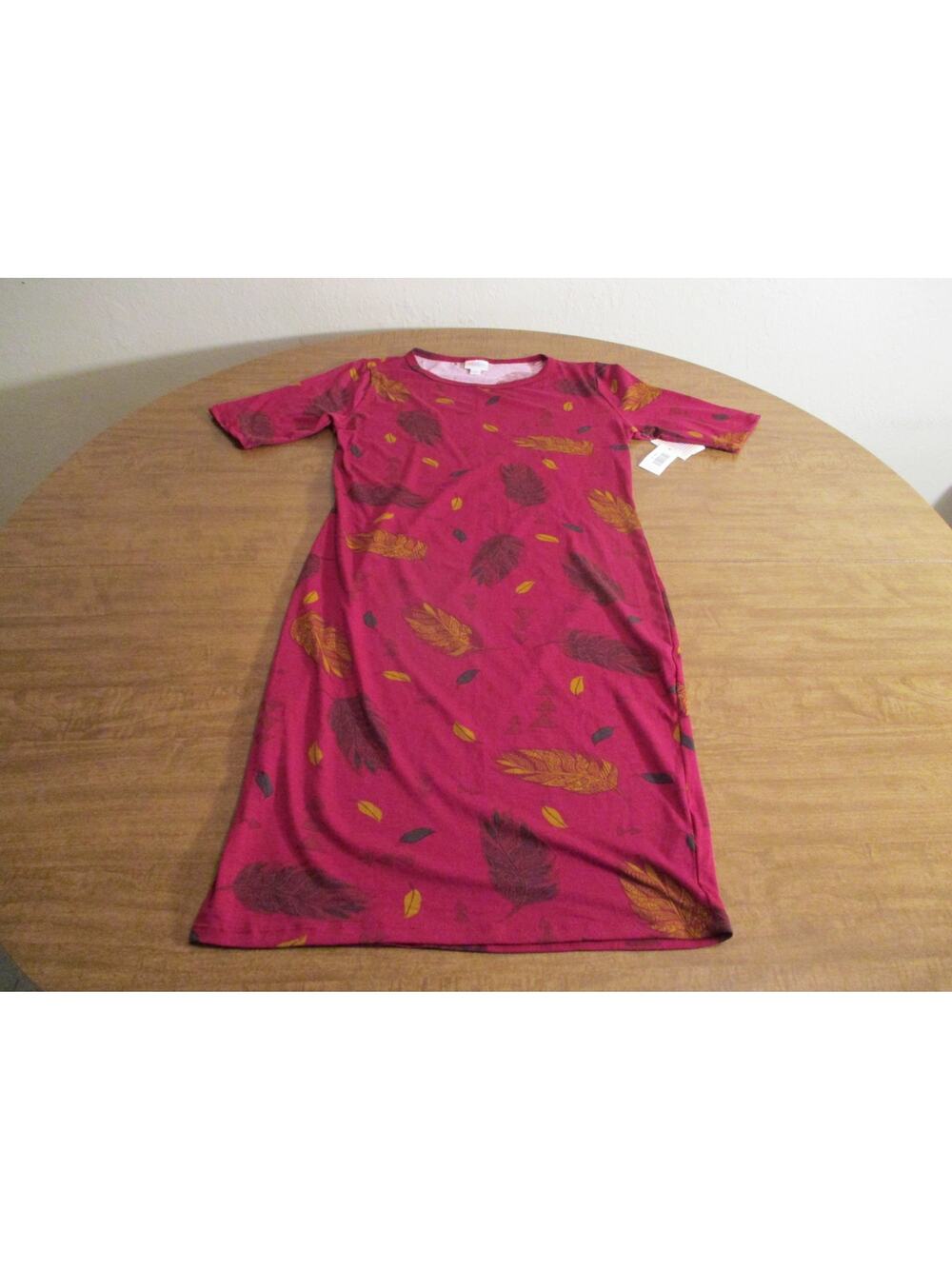 LULAROE JULIA SHORT SLEEVE PULLOVER DRESS RED GOLD SIZE MEDIUM